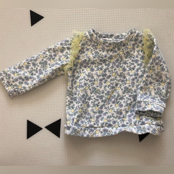 Nicole Miller|Baby girl ditsy floral white crewneck sweater with lace detail• - Picture 4 of 6